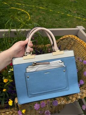 ALDO Blue and Cream Dual-Handle Satchel with Blush Accents